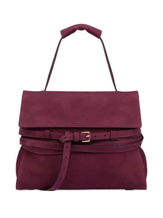 Moschino Medium Tie Me Suede Shoulder Bag — Same as shown — Size One Size — Front View