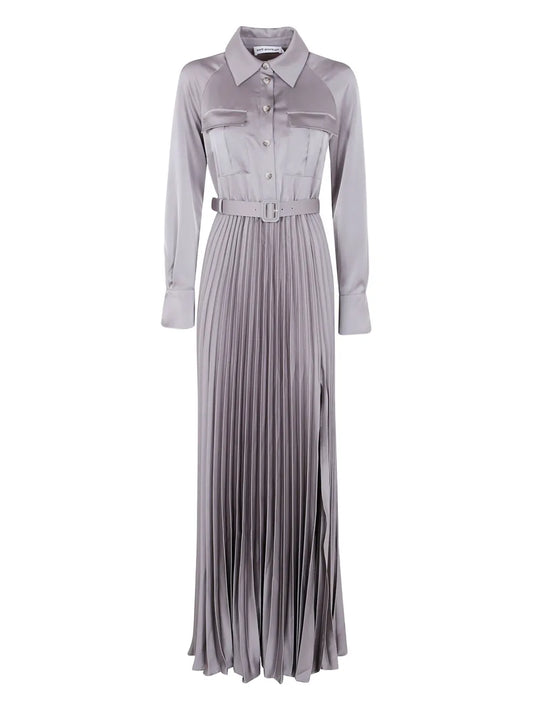 Self Portrait Pleated Shirt Dress — Grey — Size XS — Front View