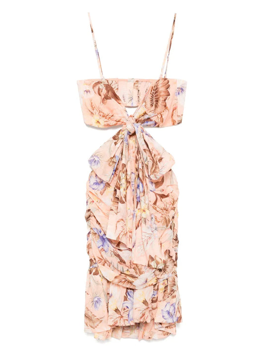 Zimmermann Coco Bow Front Mini Dress — Pink — Size XS — Front View