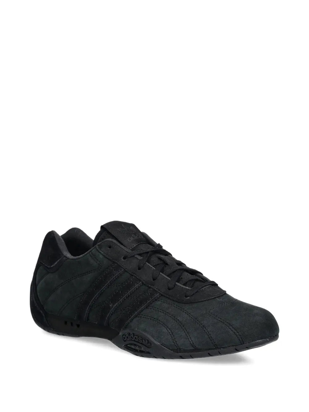 adidas Adiracer Lo Suede Three-Stripe Sneakers — Black — Size US M 4.5 - US W 6 — Side View