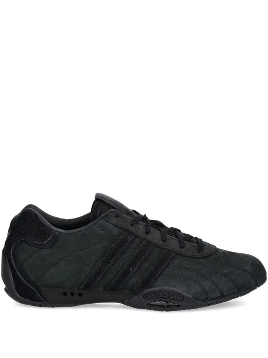 adidas Adiracer Lo Suede Three-Stripe Sneakers — Black — Size US M 4.5 - US W 6 — Front View