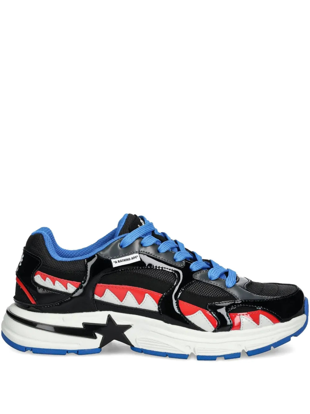A Bathing Ape?Star Shark-Tooth Sneakers — Black — Size US M 3.5 - US W 5 — Front View
