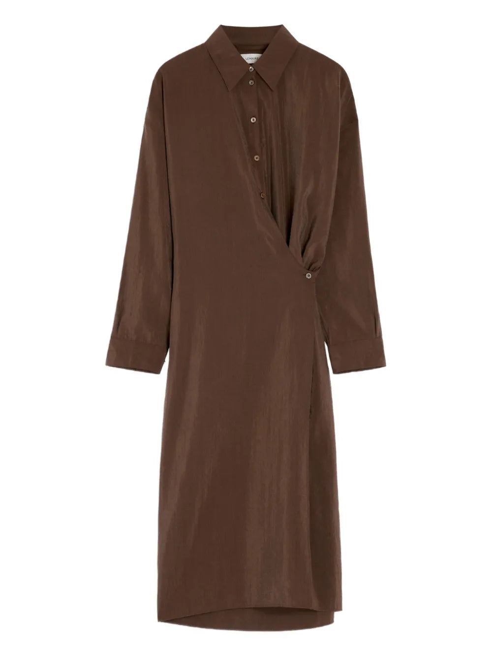 Lemaire Twisted Shirt Midi Day Dress — Brown — Size XS — Front View