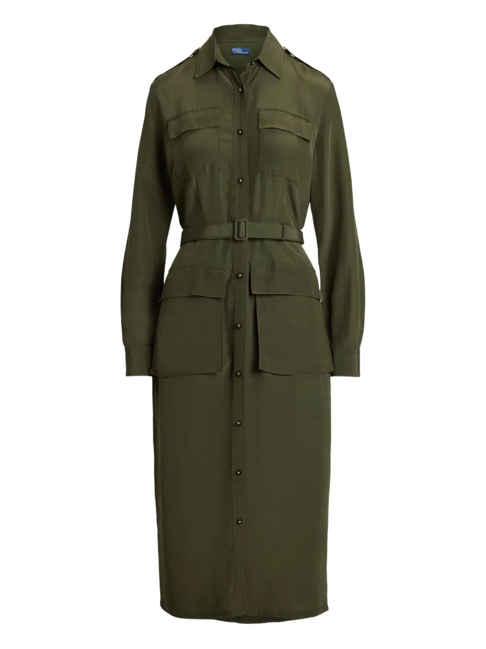 Polo Ralph Lauren Button Up Shirt Midi Dress — Green/ Olive — Size XS — Front View