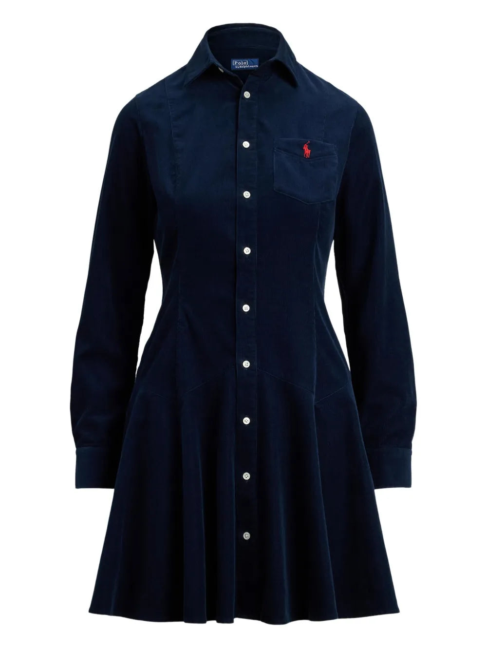Polo Ralph Lauren Corduroy Shirt Mini Dress — Blue/ Navy/ Red — Size S — Front View