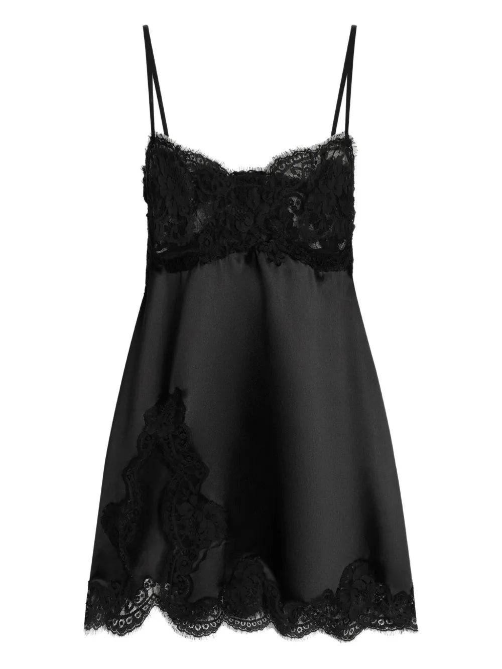 Dolce Gabbana Lace Trimmed Slip Mini Dress — Black — Size XS — Front View