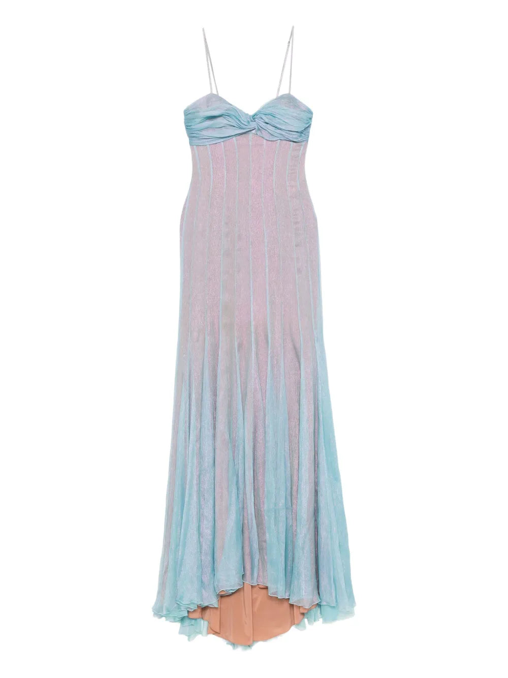 Maria Lucia Hohan Giustina Pleated Silk Dress — Blue/ Red — Size XS — Front View