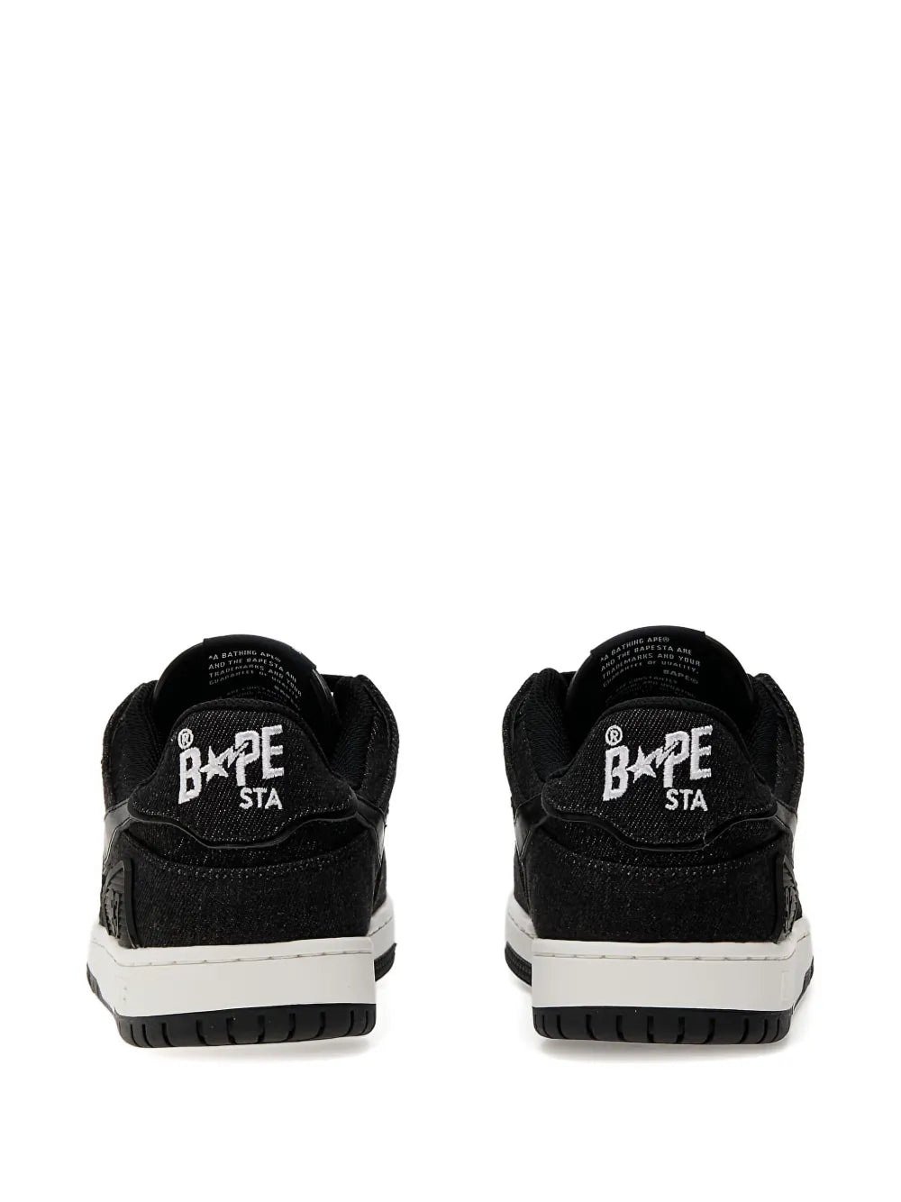 A Bathing Ape?Star-Embellished Denim Trainers — Black — Size US M 3.5 - US W 5 — Back View