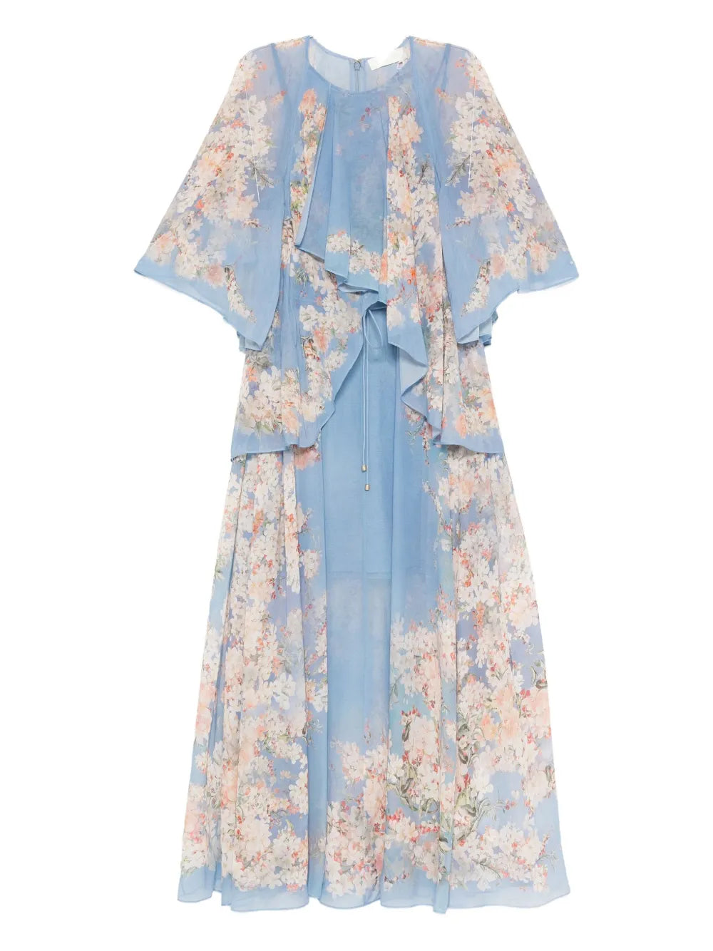 Zimmermann Floral Print Ruffled Dress — Blue/ Red — Size XS — Front View
