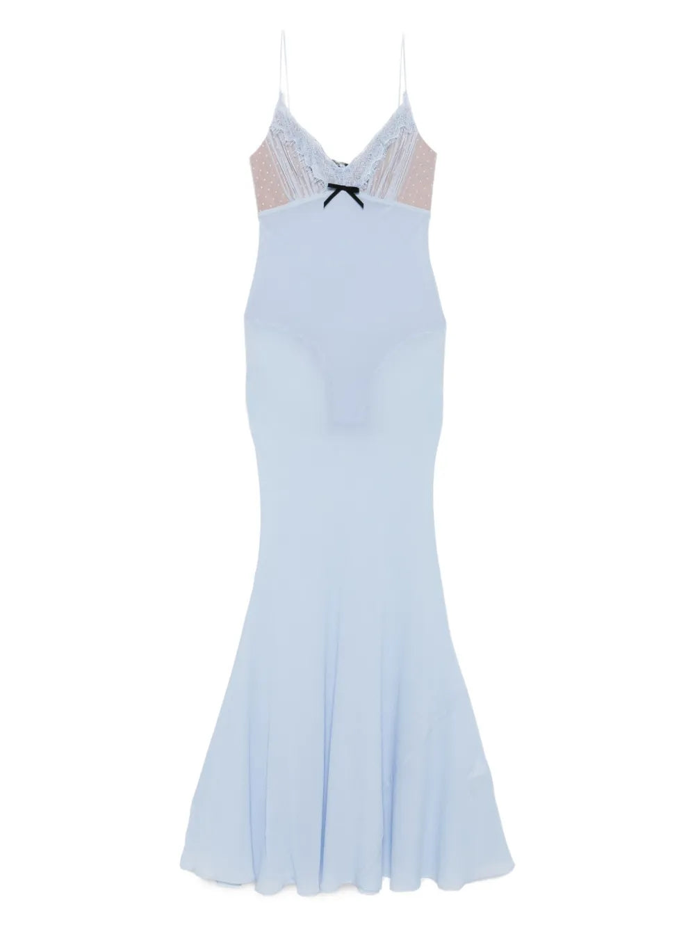 Self Portrait Lace Trimmed Slip Maxi Dress — Blue — Size XS — Front View