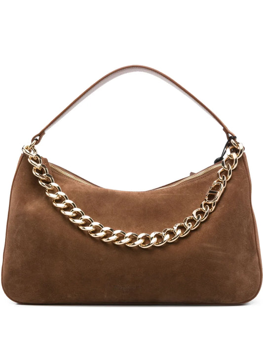 Twinset Liliane Chain Embellished Suede Shoulder Bag — Same as shown — Size One Size — Front View