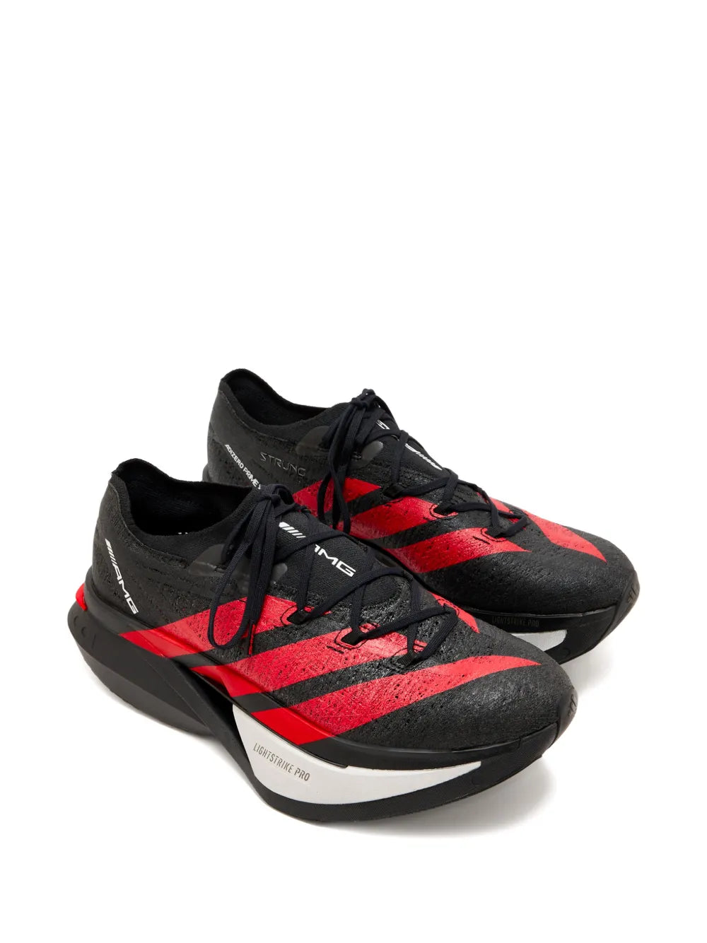 adidas Adizero Prime X3 Strung Amg Striped Lace-Up Sneakers — Black, White, / Red — Size US M 7 - US W 8.5 — Side View