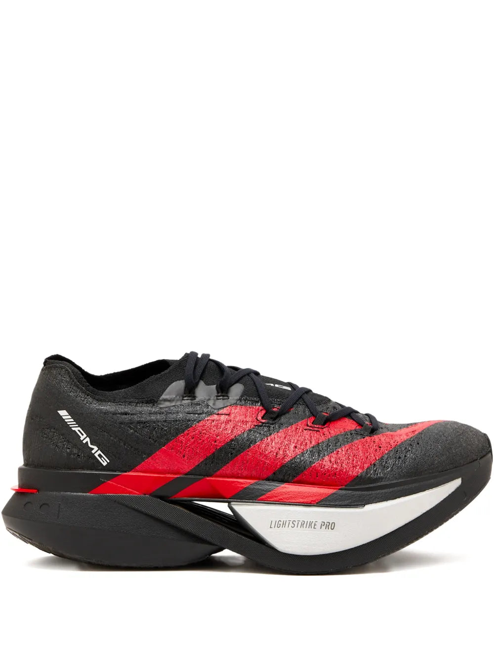 adidas Adizero Prime X3 Strung Amg Striped Lace-Up Sneakers — Black, White, / Red — Size US M 7 - US W 8.5 — Front View