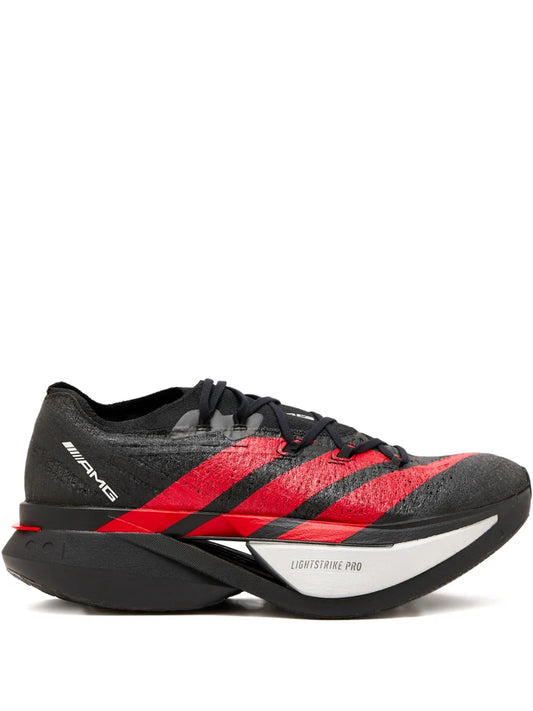 adidas Adizero Prime X3 Strung Amg Striped Lace-Up Sneakers — Black, White, / Red — Size US M 7 - US W 8.5 — Front View