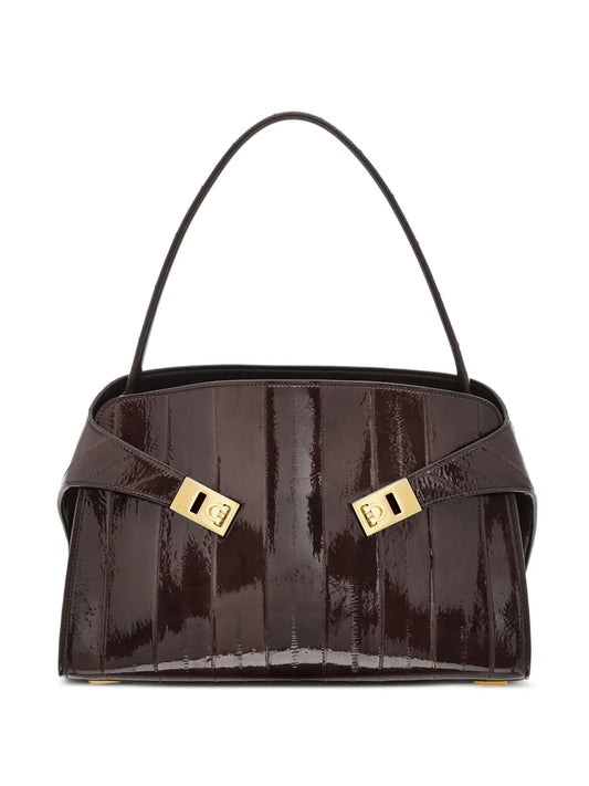 Ferragamo Medium Hug Gancini Buckles Eel Skin Shoulder Bag — Same as shown — Size One Size — Front View
