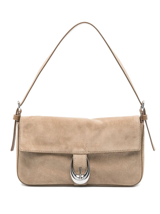 Staud Harlow Buckled Suede Shoulder Bag — Same as shown — Size One Size — Front View