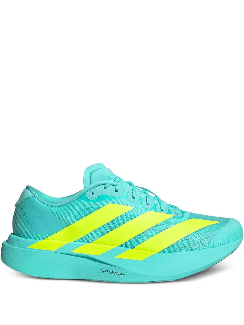 adidas Adizero Evo Flash Aqua / Lucid Lemon Sneakers — Light Blue — Size US M 3.5 - US W 5 — Front View