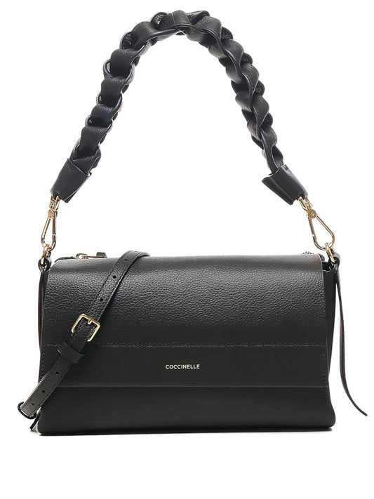 Coccinelle Braided Handle Leather Shoulder Bag — Same as shown — Size One Size — Front View