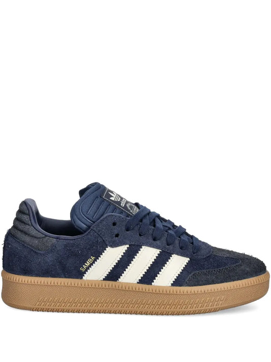 adidas Samba Xlg Three-Stripe Suede Sneakers — Navy Blue — Size US M 9 - US W 10.5 — Front View