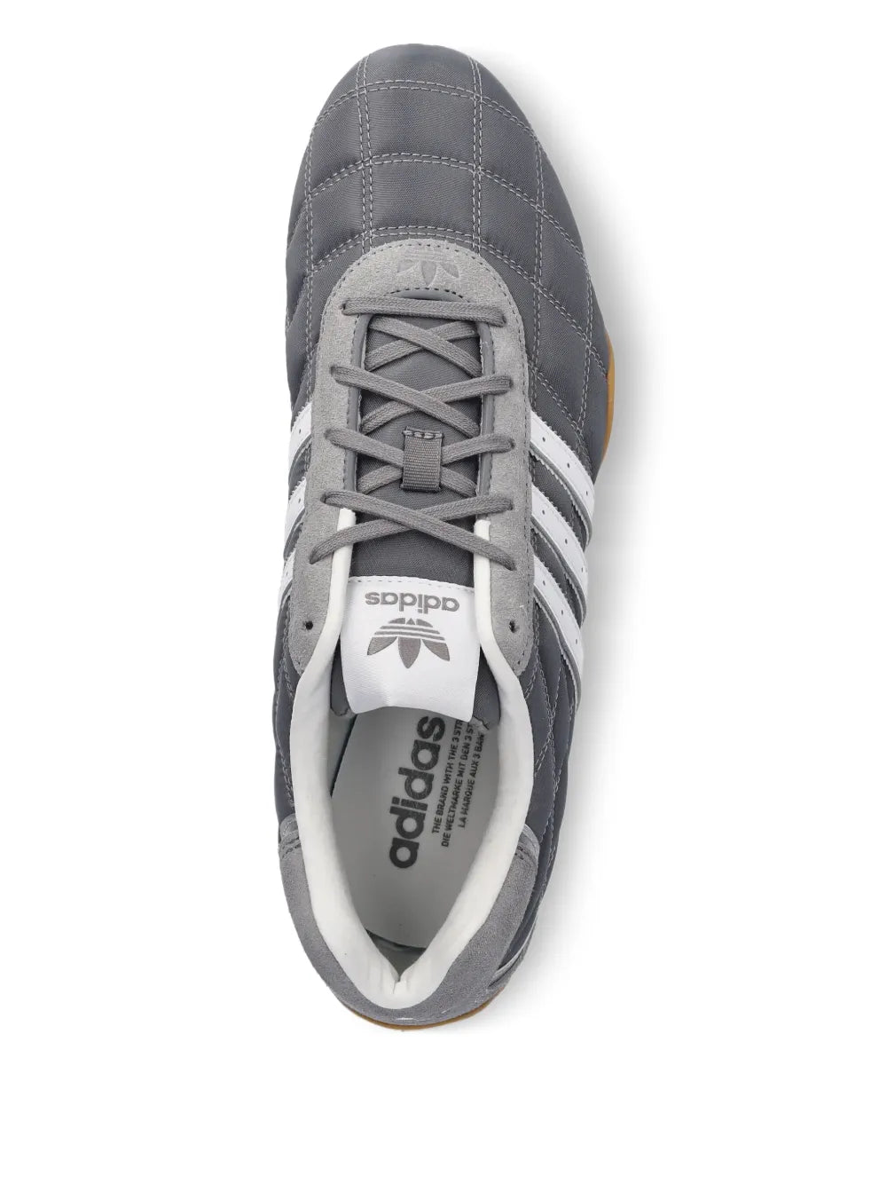 adidas Adiracer Lo Quilted 3-Stripe Sneakers — Grey — Size US M 4.5 - US W 6 — Top View