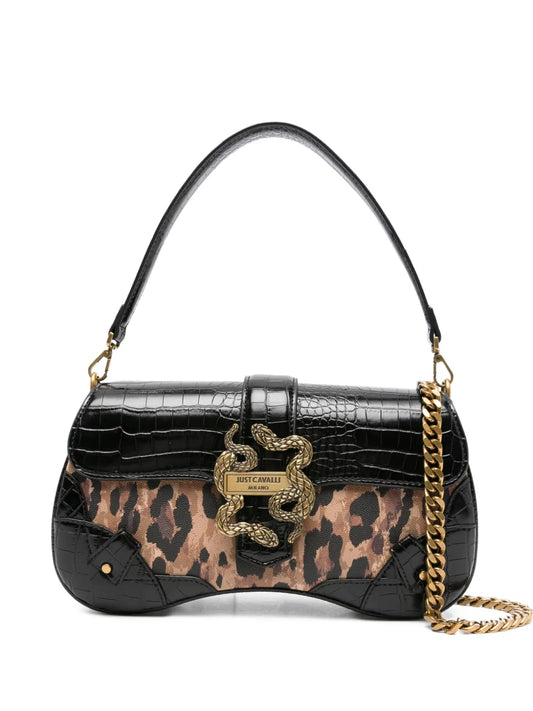 Just Cavalli Snake Buckle Leopard Print Shoulder Bag — Same as shown — Size One Size — Front View