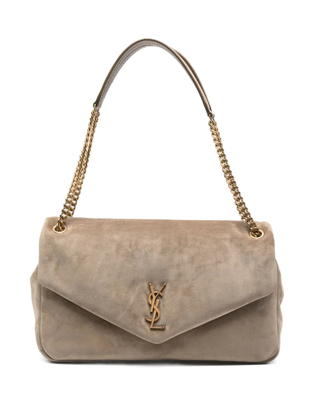 Saint Laurent Large Calypso Logo Plaque Suede Shoulder Bag — Same as shown — Size One Size — Front View