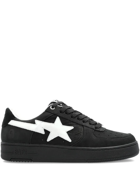 A Bathing Ape?Sk8 Sta 3 Star-Embellished Leather Sneakers — Black — Size US M 3.5 - US W 5 — Front View