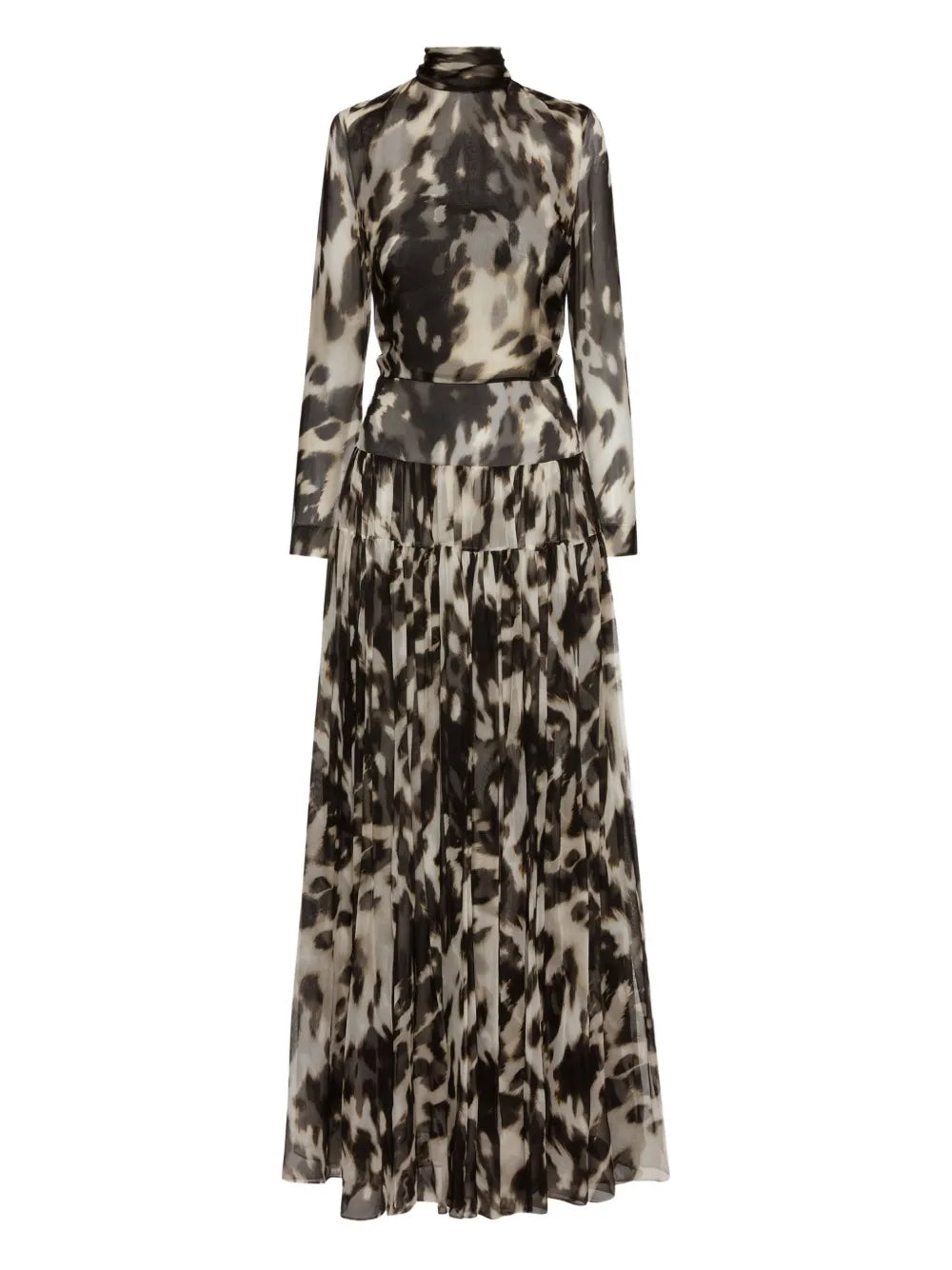 Oscar De La Renta Cowhide Print Pleated Maxi Dress — Black — Size XS — Front View