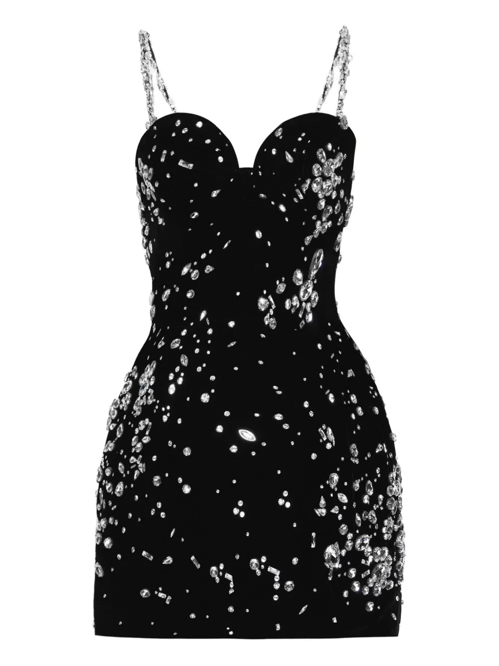 Oscar De La Renta Crystal Embellished Velvet Mini Dress — Black — Size XS — Front View