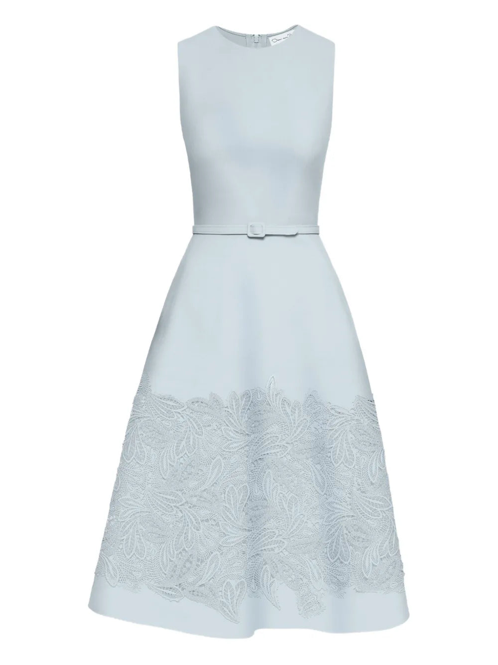 Oscar De La Renta Guipure Lace Midi Dress — Blue — Size S — Front View