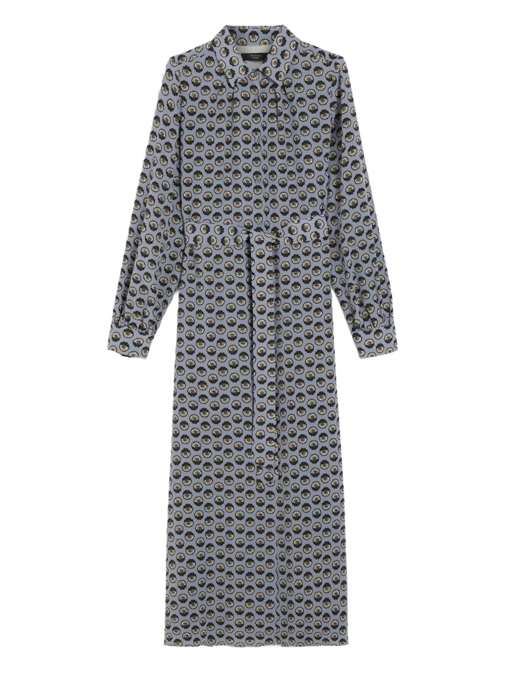 Weekend Max Mara Printed Silk Maxi Shirt Dress — Blue/ Red — Size S — Front View