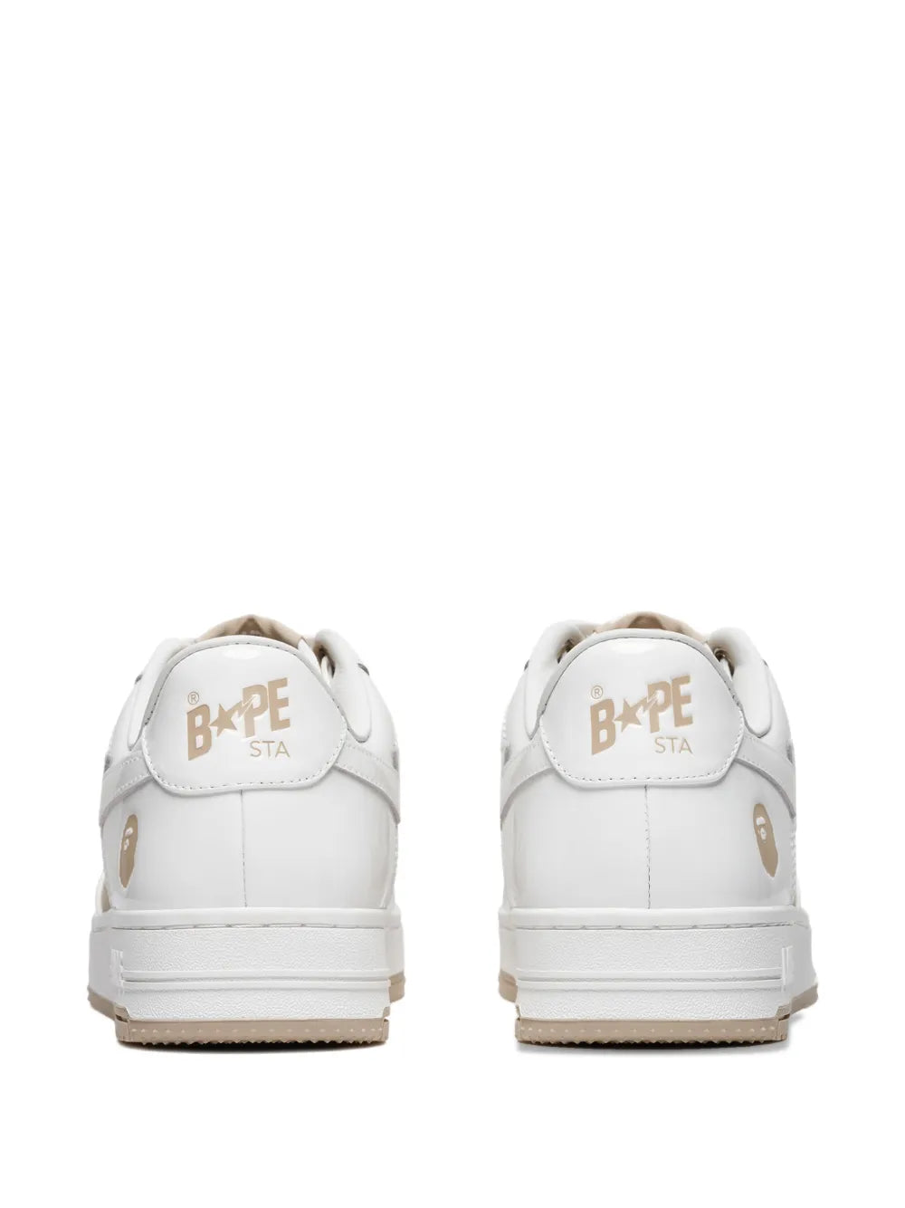 A Bathing Ape?Star-Patch Leather Sneakers — Beige / White — Size US M 5.5 - US W 7 — Back View