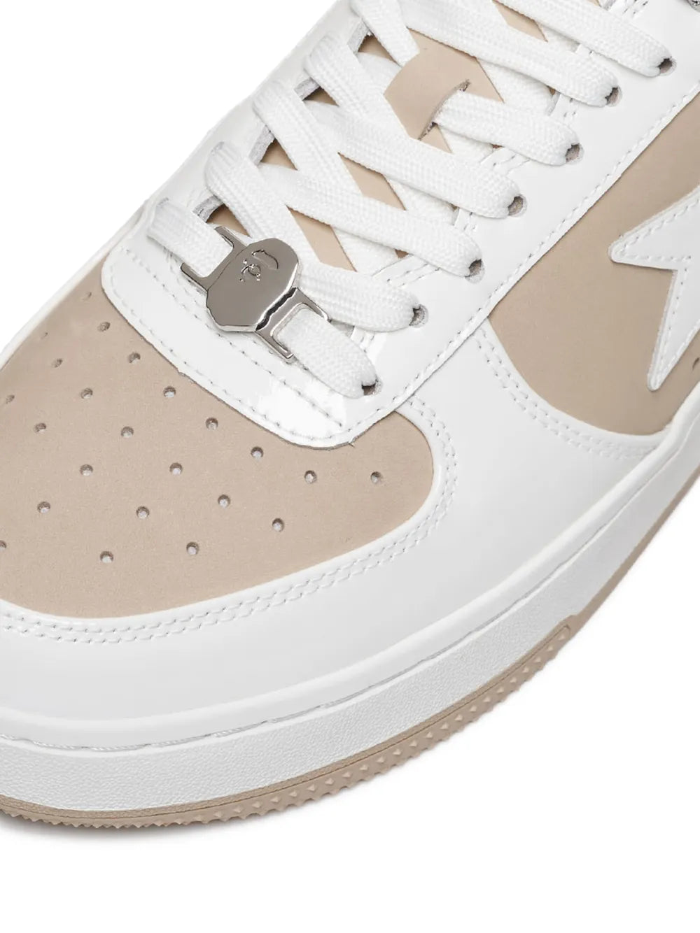 A Bathing Ape?Star-Patch Leather Sneakers — Beige / White — Size US M 5.5 - US W 7 — Top View