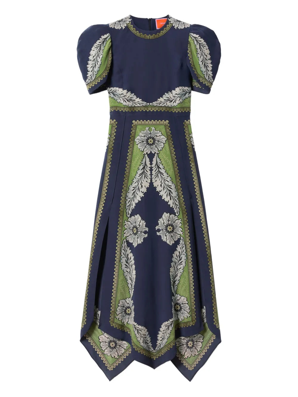 La Doublej Cherry Puff Sleeve Dress — Blue/ Navy — Size XS — Front View