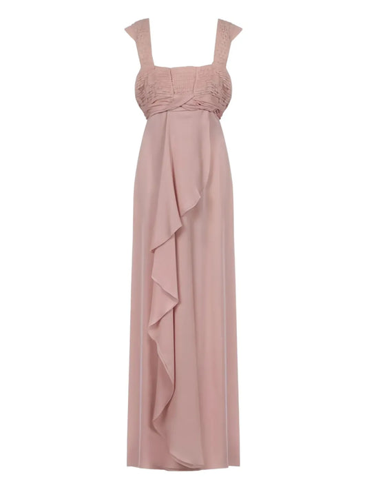 Valentino Garavani Embroidered Frill Maxi Dress — Red/ Pink — Size XS — Front View