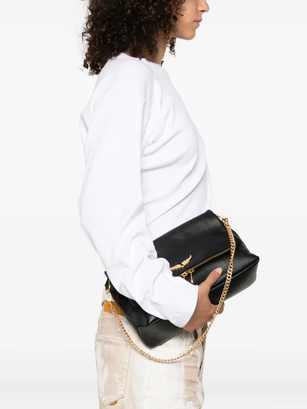 Zadigvoltaire Rocky Grained Leather Shoulder Bag — Same as shown — Size One Size — Side View