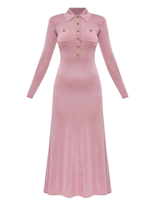 Self Portrait Polo Neck Button Front Dress — Pink — Size S — Front View