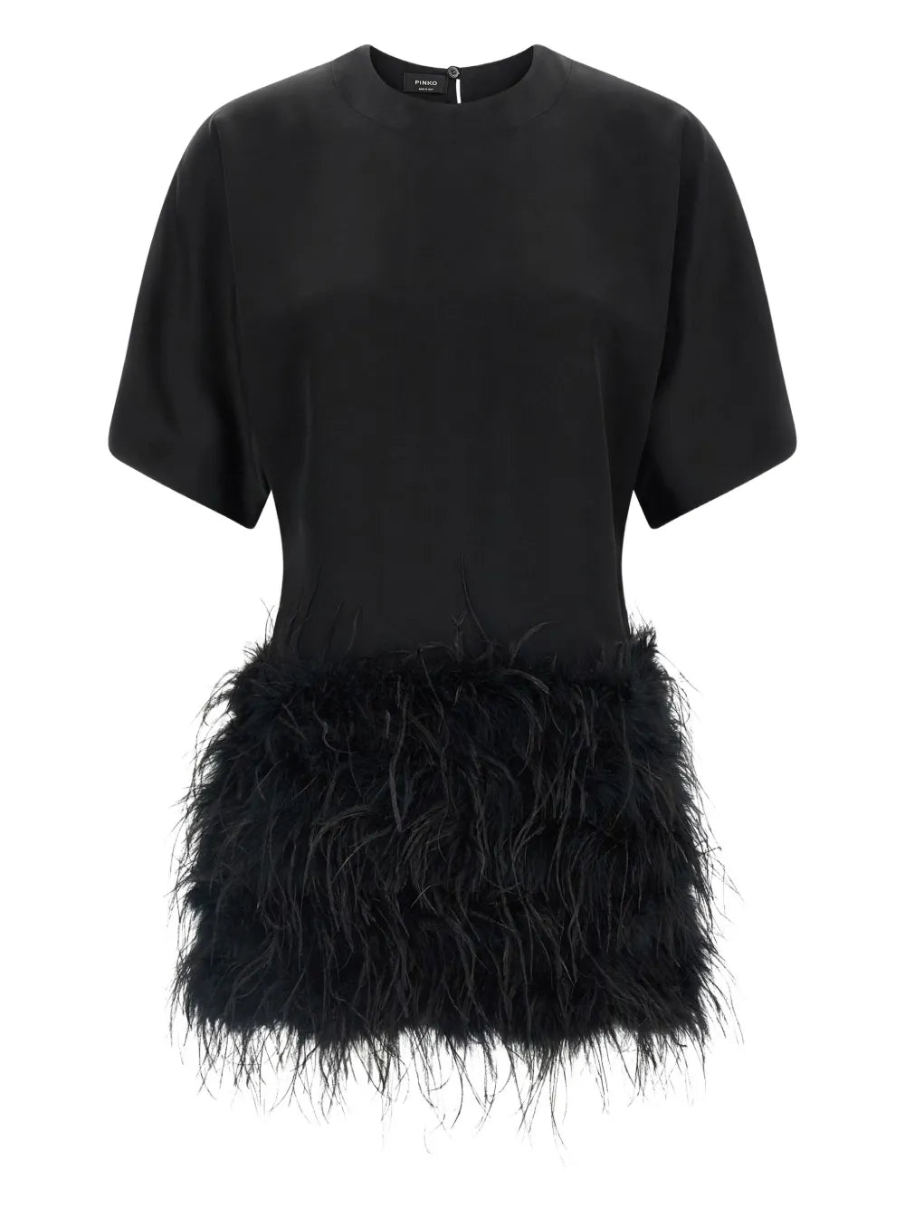 Pinko Feather Trimmed Dress — Black/ Pink — Size XS — Front View