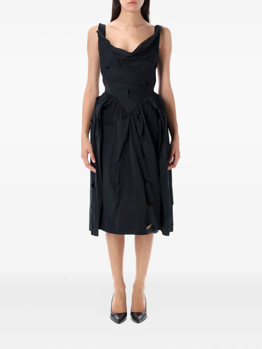 Vivienne Westwood Draped Distressed Midi Cocktail Dress — Black/ Red — Size S — Front View