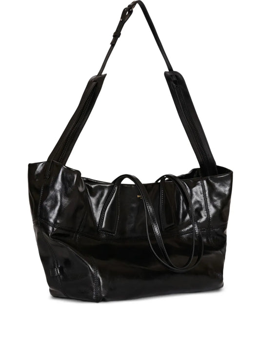Balmain Zip Detail Leather Tote Bag — Same as shown — Size One Size — Front View