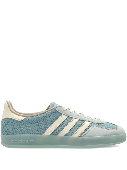 adidas Gazelle Indoor Three-Stripe Sneakers — Light Blue — Size US M 6 - US W 7.5 — Front View