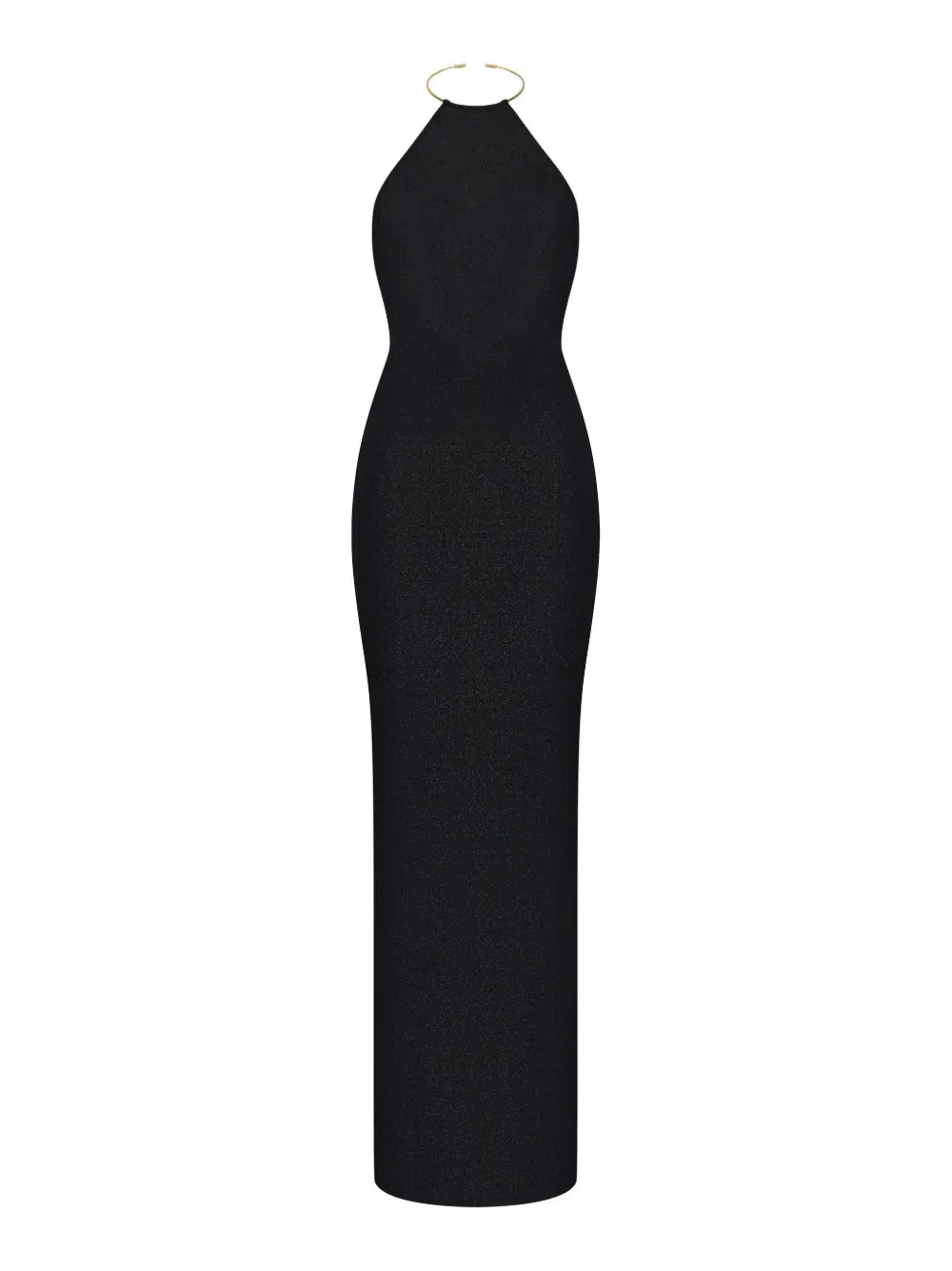 Korobeynikov Halterneck Backless Maxi Dress — Black/ Gold — Size XS — Front View