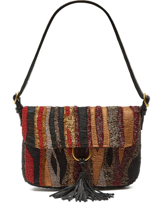 Maliparmi Beaded Embellishment Striped Shoulder Bag — Same as shown — Size One Size — Front View