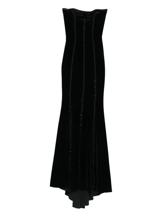 Nissa Embellished Maxi Dress — Black/ Red — Size S — Front View