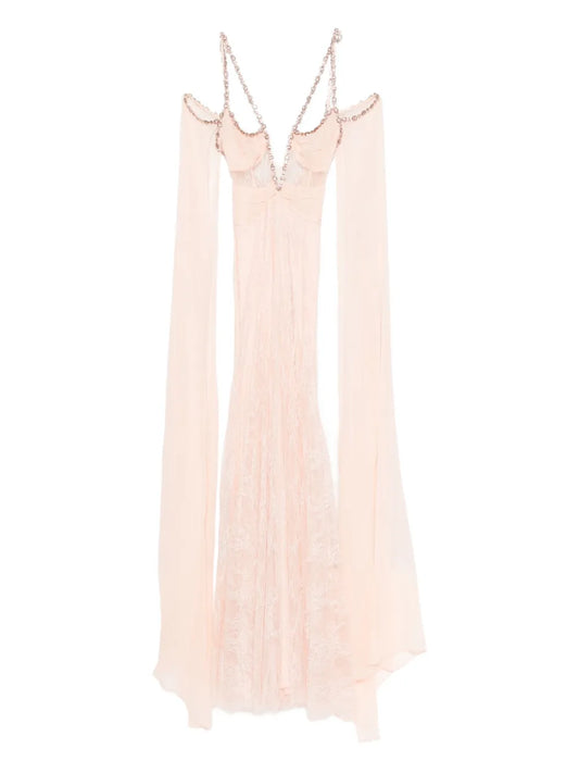 Nissa Embellished Lace Maxi Dress — Pink — Size S — Front View