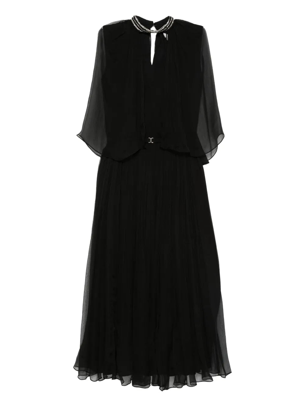 Nissa Crystal Embellishment Pleated Midi Dress — Black — Size XS — Front View