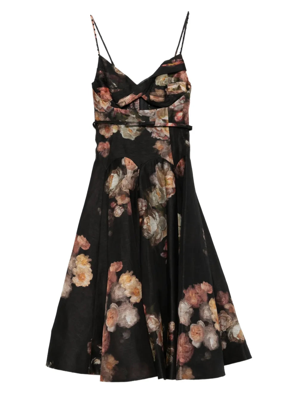 Zimmermann Hypnotic Twist Floral Print Midi Dress — Black — Size XS — Front View