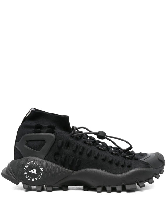adidas By Stella Mccartney Ridged-Sole Lace-Up Sneakers — Black — Size US M 10 - US W 11.5 — Front View