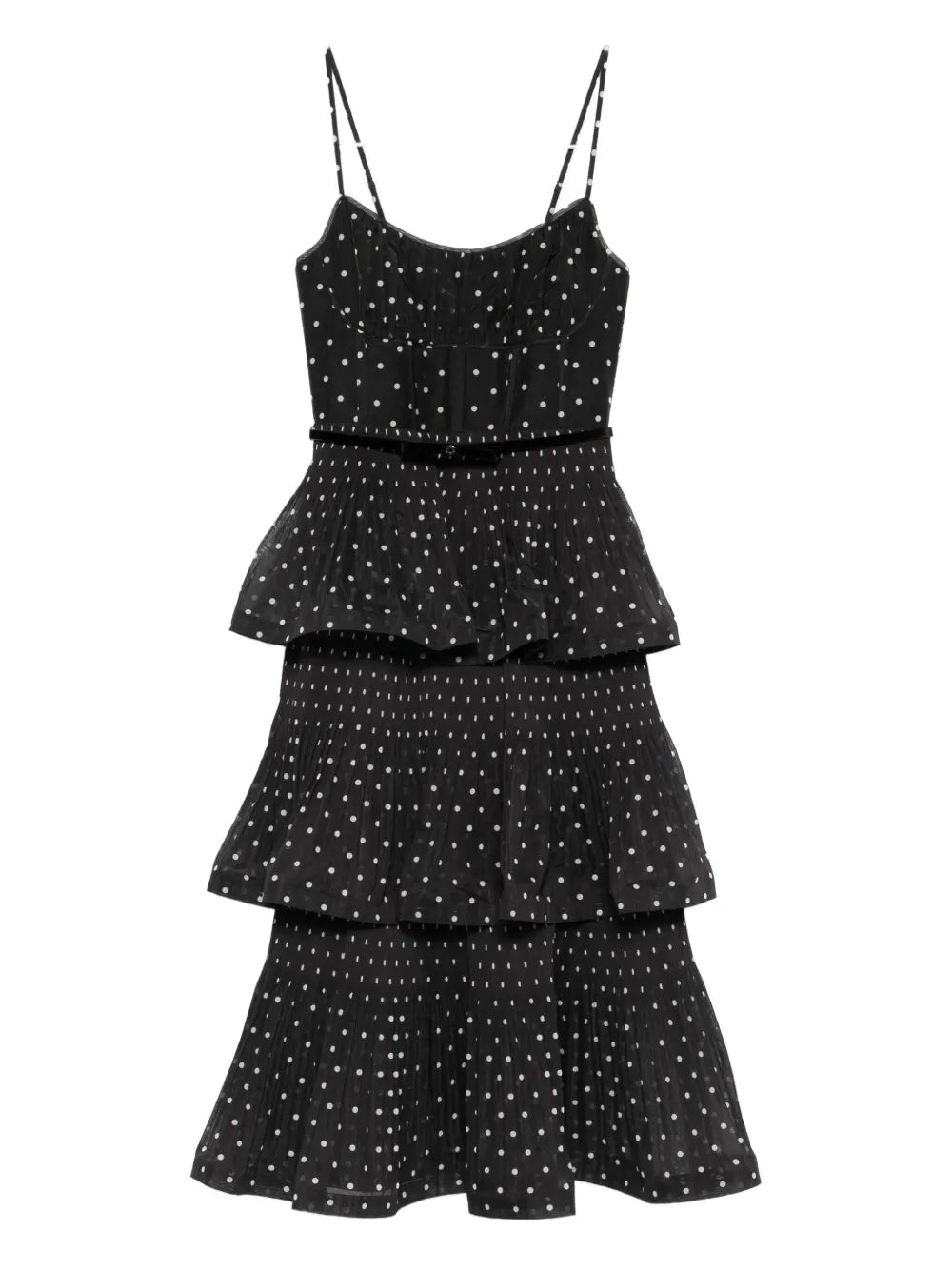 Zimmermann Pleated Polka Dot Midi Dress — Black/ Red — Size XS — Front View