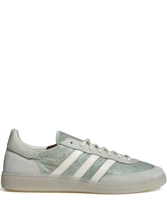 adidas Handball Spezial Three-Stripe Suede Sneakers — Light Grey — Size US M 10 - US W 11.5 — Front View